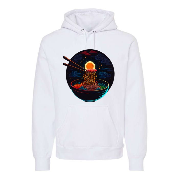 Japanese Moon Ramen Graphic Neon Retro Anime Noodles Art Premium Hoodie