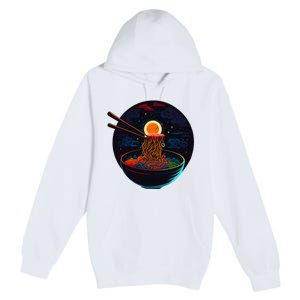 Japanese Moon Ramen Graphic Neon Retro Anime Noodles Art Premium Pullover Hoodie