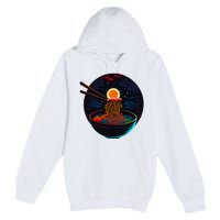 Japanese Moon Ramen Graphic Neon Retro Anime Noodles Art Premium Pullover Hoodie