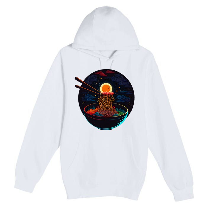 Japanese Moon Ramen Graphic Neon Retro Anime Noodles Art Premium Pullover Hoodie