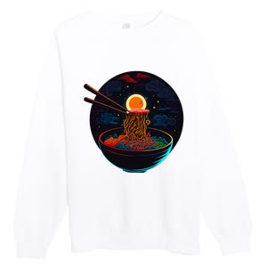 Japanese Moon Ramen Graphic Neon Retro Anime Noodles Art Premium Crewneck Sweatshirt