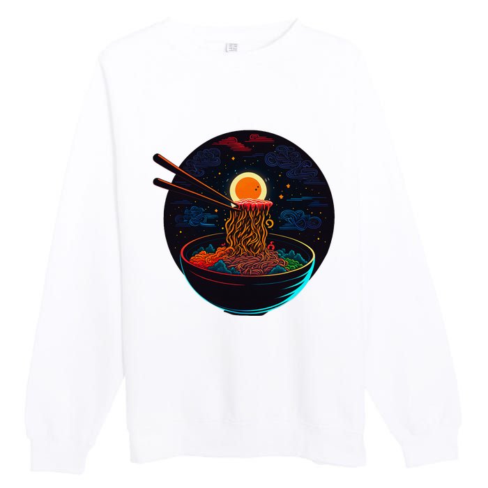 Japanese Moon Ramen Graphic Neon Retro Anime Noodles Art Premium Crewneck Sweatshirt