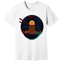 Japanese Moon Ramen Graphic Neon Retro Anime Noodles Art Premium T-Shirt