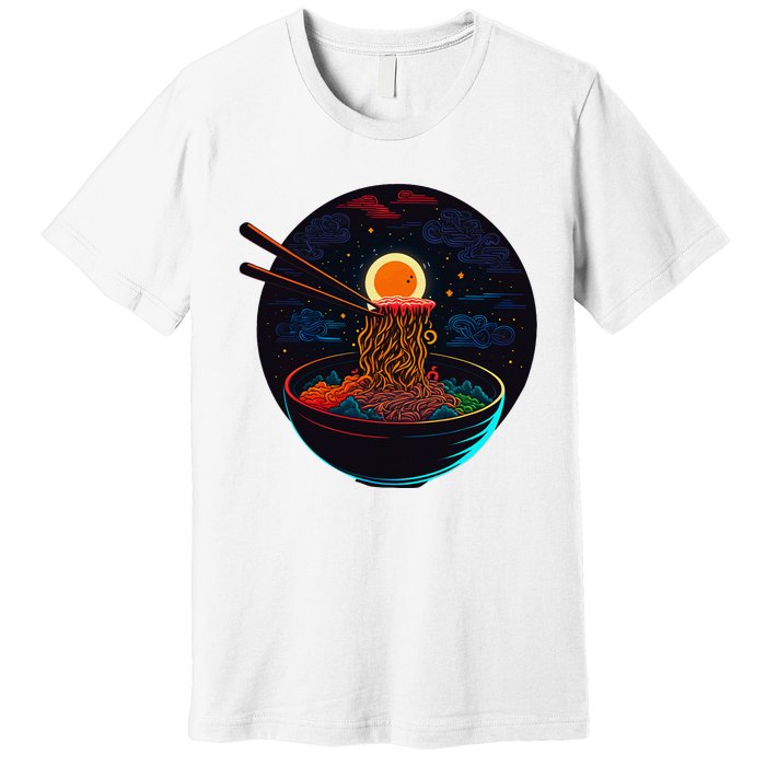 Japanese Moon Ramen Graphic Neon Retro Anime Noodles Art Premium T-Shirt