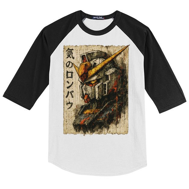 Japanese Mecha Robot Head Vintage Anime Art Kids Colorblock Raglan Jersey