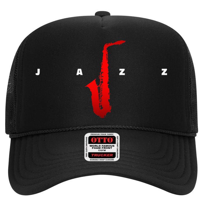 Jazz Music Saxophone High Crown Mesh Back Trucker Hat