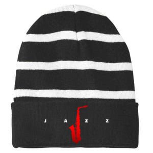 Jazz Music Saxophone Striped Beanie with Solid Band