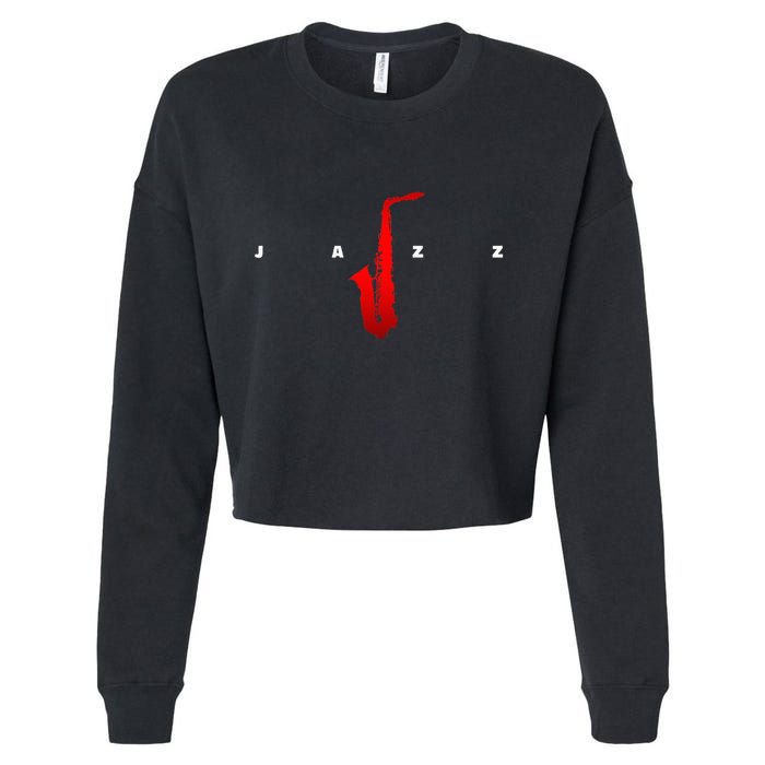 Jazz Music Saxophone Cropped Pullover Crew