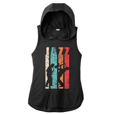 Jazz Musician Saxophonist Trumpetist Sax Trumpet Player Ladies PosiCharge Tri-Blend Wicking Draft Hoodie Tank