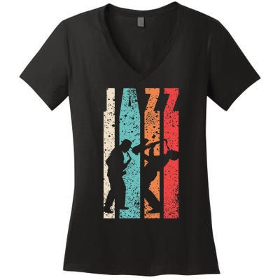 Jazz Musician Saxophonist Trumpetist Sax Trumpet Player Women's V-Neck T-Shirt