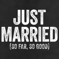 Just Married So Far So Good Newlywed Bride And Groom 7 Panel Mesh Trucker Snapback Hat