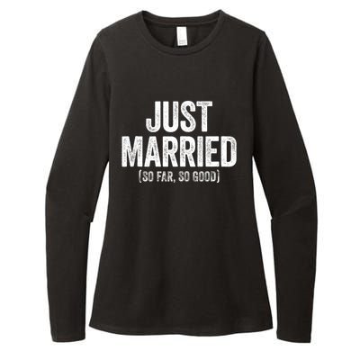 Just Married So Far So Good Newlywed Bride And Groom Womens CVC Long Sleeve Shirt