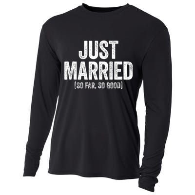 Just Married So Far So Good Newlywed Bride And Groom Cooling Performance Long Sleeve Crew