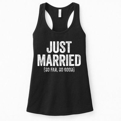 Just Married So Far So Good Newlywed Bride And Groom Womens Tank Top