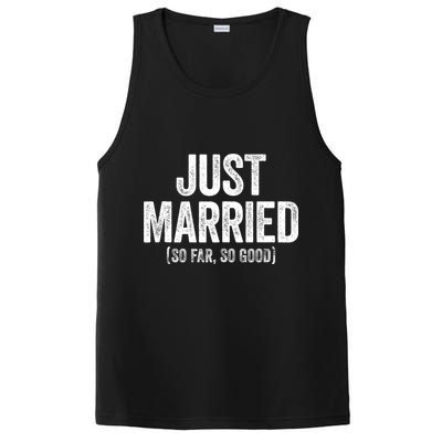 Just Married So Far So Good Newlywed Bride And Groom PosiCharge Competitor Tank