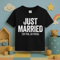 Just Married So Far So Good Newlywed Bride And Groom Toddler T-Shirt