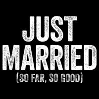 Just Married So Far So Good Newlywed Bride And Groom Short Acrylic Beanie