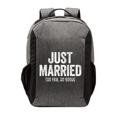 Just Married So Far So Good Newlywed Bride And Groom Vector Backpack
