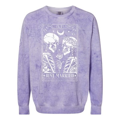 Just Married The Lovers Skeleton Couple Matching Halloween Colorblast Crewneck Sweatshirt