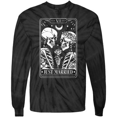 Just Married The Lovers Skeleton Couple Matching Halloween Tie-Dye Long Sleeve Shirt