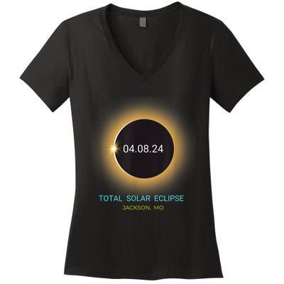 Jackson Mo Total Solar Eclipse 04/08/24 Missouri Souvenir Women's V-Neck T-Shirt