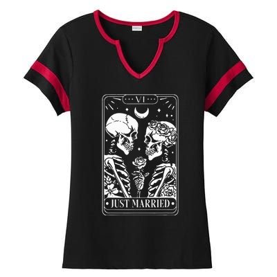 Just Married The Lovers Skeleton Couple Matching Halloween Ladies Halftime Notch Neck Tee