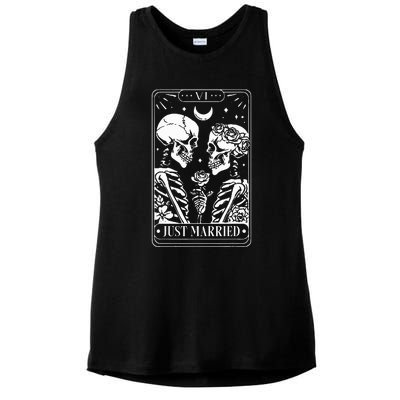 Just Married The Lovers Skeleton Couple Matching Halloween Ladies PosiCharge Tri-Blend Wicking Tank