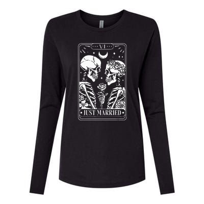 Just Married The Lovers Skeleton Couple Matching Halloween Womens Cotton Relaxed Long Sleeve T-Shirt