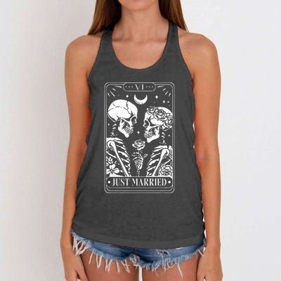 Just Married The Lovers Skeleton Couple Matching Halloween Women's Knotted Racerback Tank