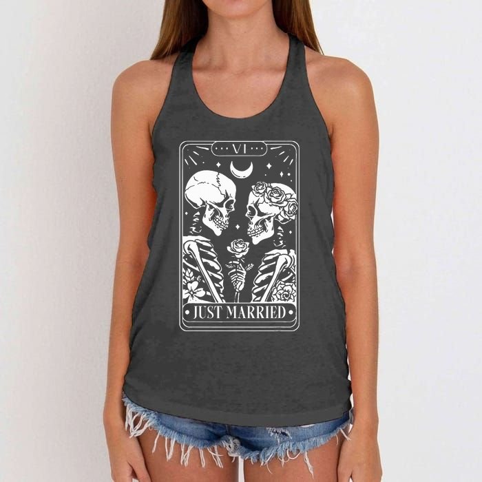 Just Married The Lovers Skeleton Couple Matching Halloween Women's Knotted Racerback Tank