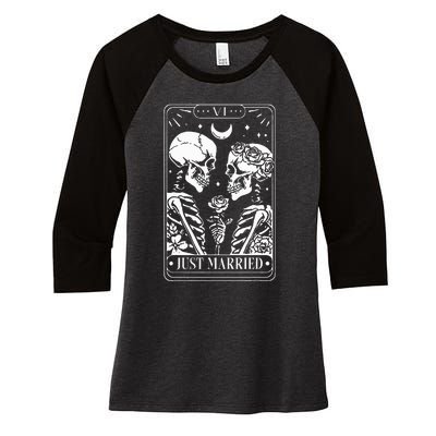 Just Married The Lovers Skeleton Couple Matching Halloween Women's Tri-Blend 3/4-Sleeve Raglan Shirt