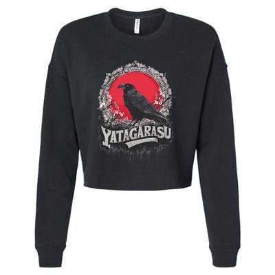 Japanese Mythology Three Legged Crow Yatagarasu Cropped Pullover Crew