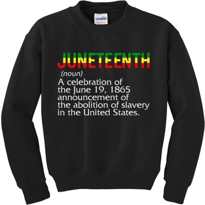 Juneteenth Noun A Celebration Held Annually 1865 Freedom Day Kids Sweatshirt
