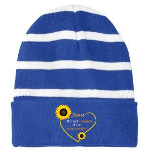 Jesus Not A Religion Funny Sunflower Christian Believer Gift Striped Beanie with Solid Band