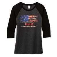 Jean Name American Flag Jean First Name Women's Tri-Blend 3/4-Sleeve Raglan Shirt