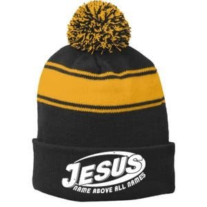 Jesus Name Above All Names Sports Style Logo Stripe Pom Pom Beanie