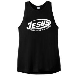 Jesus Name Above All Names Sports Style Logo Ladies PosiCharge Tri-Blend Wicking Tank