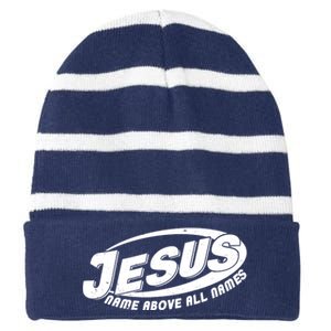 Jesus Name Above All Names Sports Style Logo Striped Beanie with Solid Band