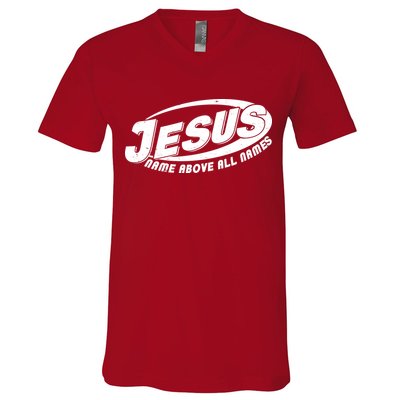 Jesus Name Above All Names Sports Style Logo V-Neck T-Shirt