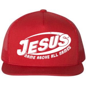 Jesus Name Above All Names Sports Style Logo Flat Bill Trucker Hat