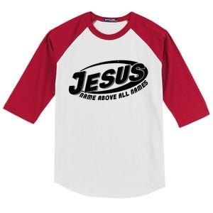 Jesus Name Above All Names Sports Style Logo Kids Colorblock Raglan Jersey