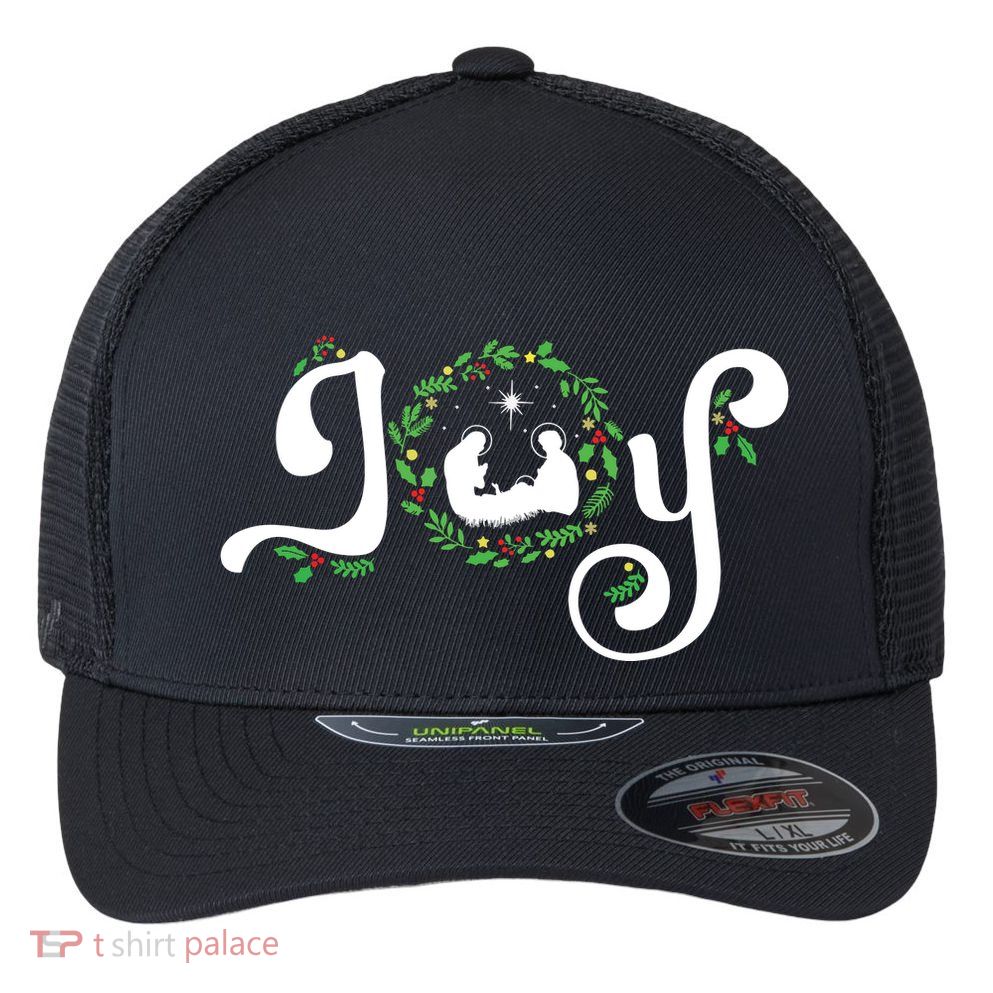 Joy Nativity Christmas Jesus Manger Christian Christmas Flexfit Unipanel Trucker Cap