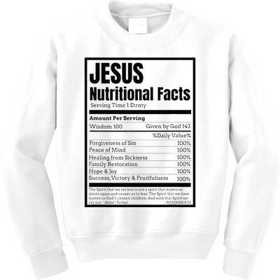 Jesus Nutrition Facts Idea Kids Sweatshirt