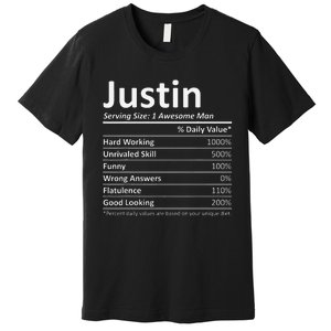 JUSTIN Nutrition Funny Birthday Personalized Name Gift Premium T-Shirt