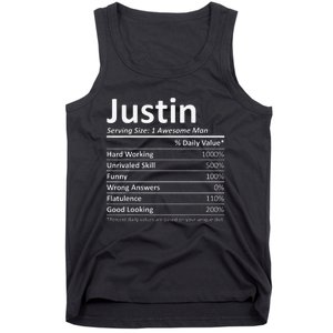 JUSTIN Nutrition Funny Birthday Personalized Name Gift Tank Top