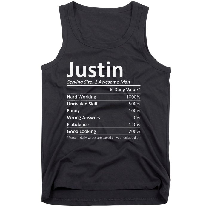 JUSTIN Nutrition Funny Birthday Personalized Name Gift Tank Top