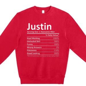 JUSTIN Nutrition Funny Birthday Personalized Name Gift Premium Crewneck Sweatshirt