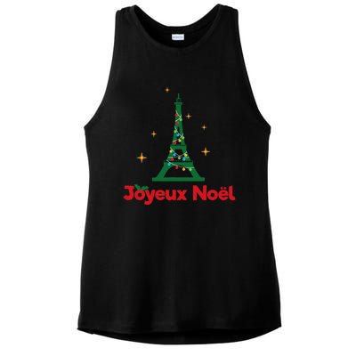 Joyeux Noel French Merry Christmas Ladies PosiCharge Tri-Blend Wicking Tank