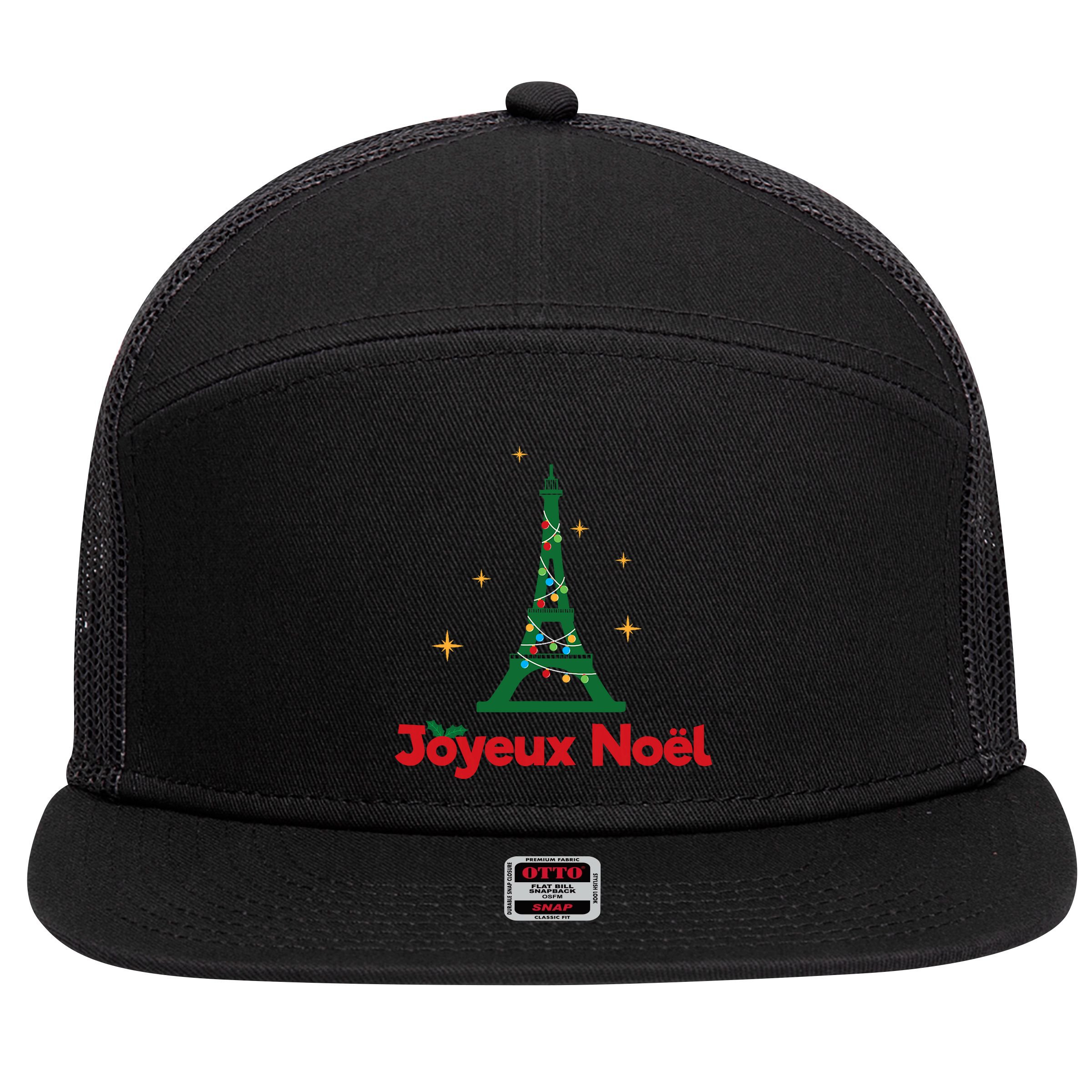 Joyeux Noel French Merry Christmas 7 Panel Mesh Trucker Snapback Hat