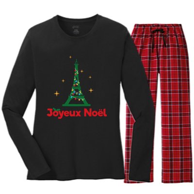 Joyeux Noel French Merry Christmas Women's Long Sleeve Flannel Pajama Set 